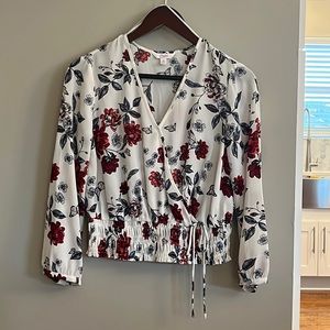Candie’s Wrap Front Sheer Floral Blouse